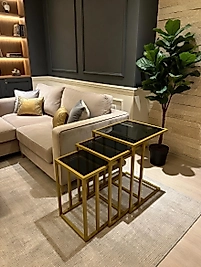 ZDesignHome Gold C Sehpa | Füme Cam Modern C Yan Sehpa