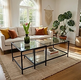 Metal Siyah Z01 Orta Sehpa (Şeffaf Cam)