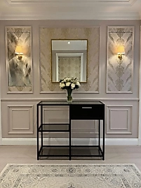 ZDesignHome Siyah Dresuar Füme Camlı 90x30x100 cm Modern Metal Dresuar