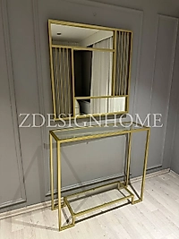 90  Cm Ayna + 100X30X90 Cm Dresuar Gold ( Raf Şeffaf Cam) Takım Zdesignhome