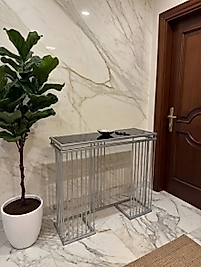 90x30x100 Cm Gümüş Dresuar | Siyah Cam Raf | ZDesignHome