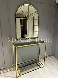 80x100 Cm Kafes Ayna, 90X30x100 Cm Dresuar Gold (Raf Füme Cam)