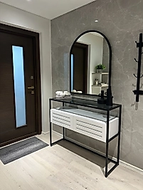 80X100 CM AYNA, 90X35X120 CM DRESUAR SİYAH (RAF FÜME CAM) Z23