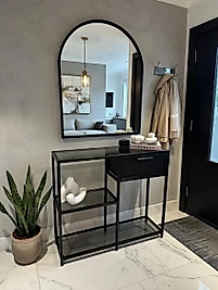 80x100 Cm Ayna + 90x35x100 Cm Dresuar | Siyah Metal | Füme Cam Raf | ZDesignHome Z70