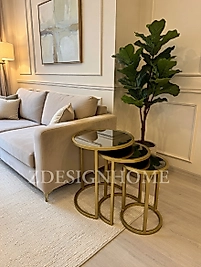 ZDesignHome Gold Yuvarlak Zigon Sehpa | Modern Metal Cam Zigon