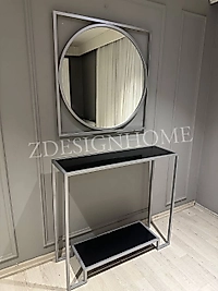 85 Cm Ayna + 100X30X90 Cm Dresuar Gümüş ( Siyah Cam Raf) Takım