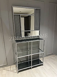 90 Cm Ayna + 90x30x95 Cm Metal Dresuar Takım Gümüş 01