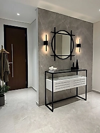 85 Cm Ayna + 90x30x120 Cm Dresuar Takım Siyah | Füme Cam Raf | ZDesignHome