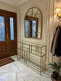 80x100 Cm Kafes Ayna, 85X25x120 Cm Dresuar Gold ( Raf Şeffaf Cam)