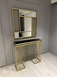 90 Cm Ayna + 90X30X100 Cm Dresuar Gold Takım (Raf Siyah Cam )  Zdesignhome