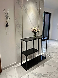 ZDesignHome Dresuar 90x25x100 cm – Siyah Camlı Modern Metal Dresuar