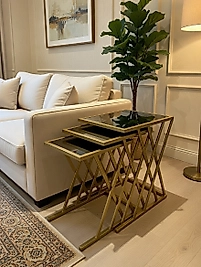 ZDesignHome TRİO Sehpa | Modern Metal Cam Zigon Sehpa